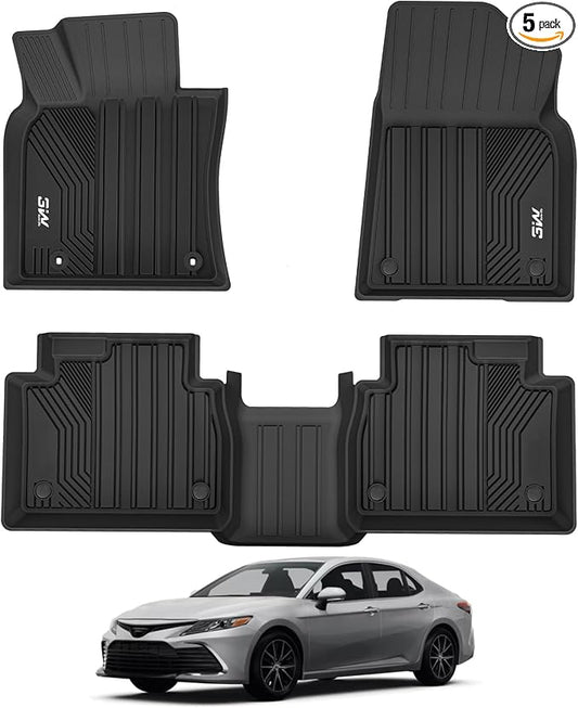 3W Floor Mats Fit Toyota Camry 2018-2024 FWD Only (Not for Hybrid or AWD), TPE All Weather Custom Fit Floor Liner, 1st and 2nd Row, Black(L/LE/SE/TRD/XLE/XSE)