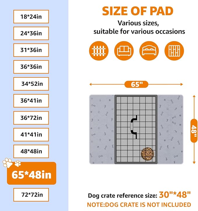 Dog Pee Pad Washable 65x48 Large, Fast Absorption Reusable Puppy Pads | Waterproof, Non-Slip, Bone Print, Pet Training Pads for Whelping, Dog Playpen, Incontinence, Housebreaking