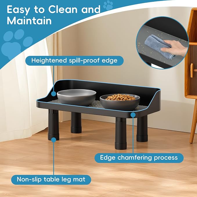 Raised Dog Food Bowl Stand Feeding Station Adjustable 16in Wide | 3 Adjuastable Heights, with Splash Gard, Pet Cat Large Dogs Universal, No Bowl Included