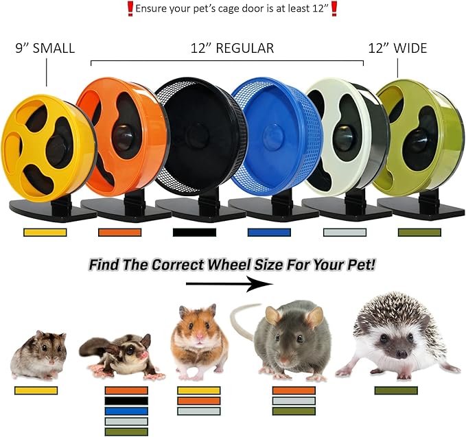 Exotic Nutrition Silent Runner 12" Regular Wheel + Autoclean Track + Sandy Track + Cage Attachment - Pet Exercise Wheel Package Set - for Sugar Gliders, Female Rats, Hamsters, Mice, Small Pets