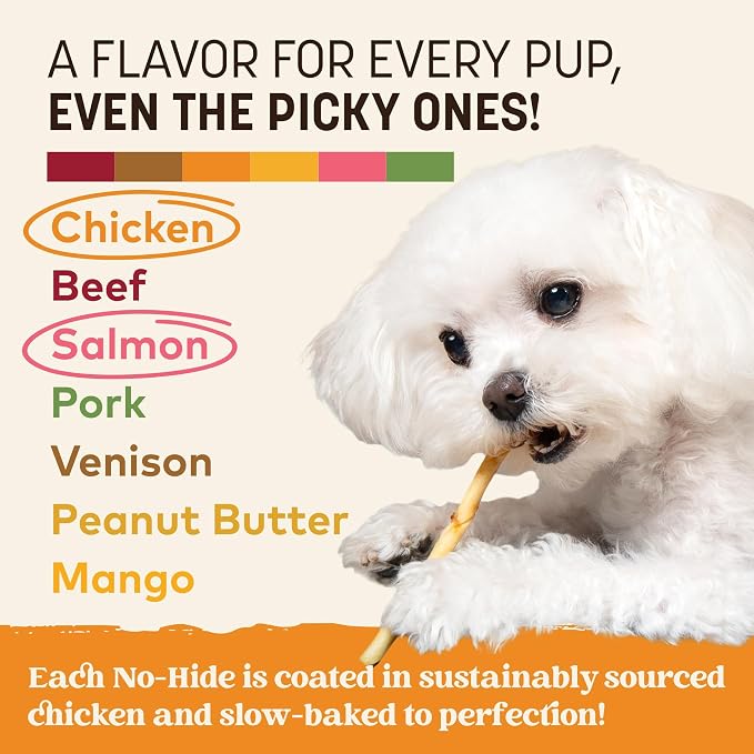 Earth Animal No Hide Stix - Small Dog Chews 40 Count Chicken & Salmon | Small Sticks Chicken & Salmon Flavored Natural Rawhide Free Long Lasting Dog Chews - Pet Treats for Small Dogs and Cats