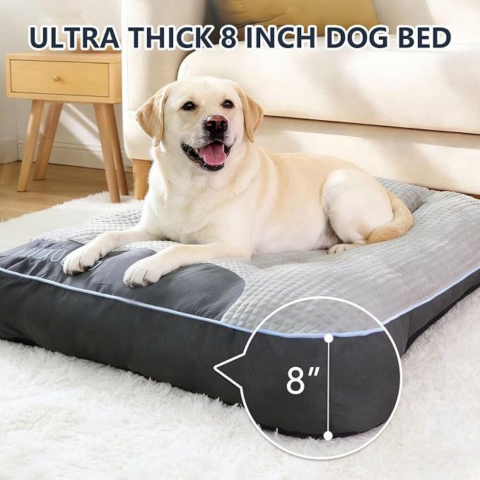 Orthopedic Support Large Dog Bed, 39" x 30" x 8" Contoured Pad, Extra Thick Foam Relieve Joint Pain & Anxiety, Anti-Slip Durable Cushion for Senior Dogs Up to 90 lbs, Grey
