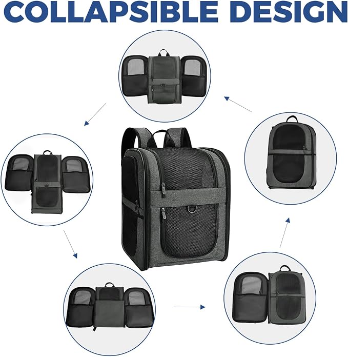 Apollo Walker Pet Carrier Backpack for 4-18lb Cats and Dogs, Puppies, Safety Features and Cushion Back Support | for Travel, Hiking, Outdoor Use (Gray)