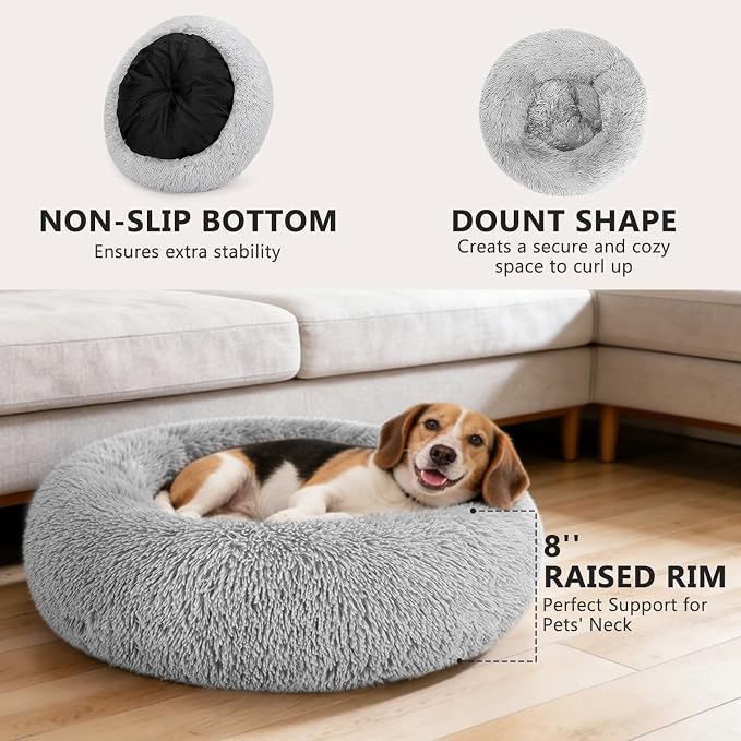 MIXJOY Orthopedic Dog Bed Comfortable Donut Cuddler Round Pet Beds Ultra Soft Washable Dog and Cat Cushion Bed (30'', Grey)