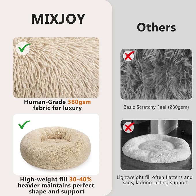 MIXJOY Orthopedic Dog Bed Comfortable Donut Cuddler Round Pet Beds Ultra Soft Washable Dog and Cat Cushion Bed (23'', Ivory Beige)