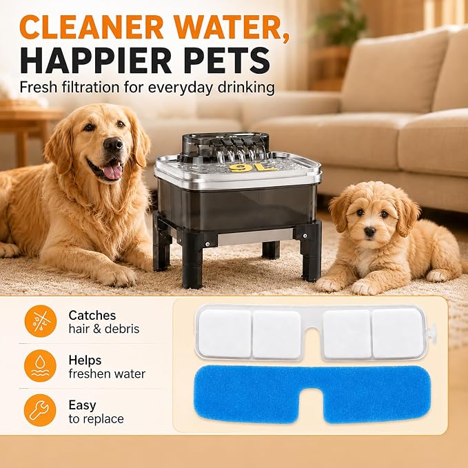 RPZ Dog Water Fountain Filter Replacement, 5 Pack for 9L Pet Fountain | Activated carbon and PP cotton filters with sponges help keep dog fountain water clean and fresh