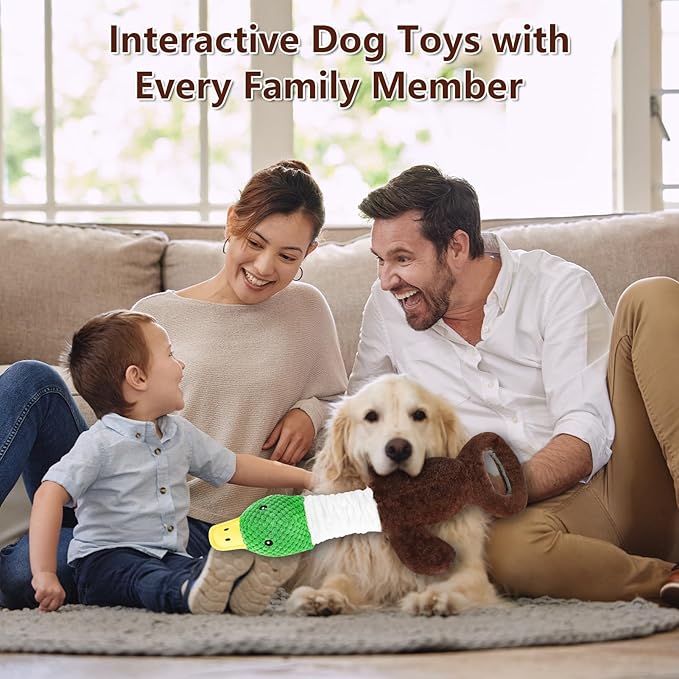 Drmstow Plush Dog Toys for Large Dogs, Duck Stuffed Squeaky Dog Chew Toy with Crinkle Paper, Interactive Pull Puppy Toys - Tug of War Dog Toys for Big Medium Samll Dog