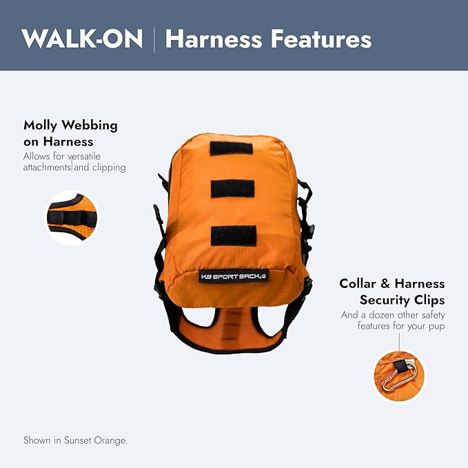 K9 Sport Sack Walk-On - X-Small, Shark Skin Gray - Ideal for Dogs with 9-12” Back Length - Lightweight, Packable, Backpack-Style Carrier - Includes Compatible Harness & Storage Bag