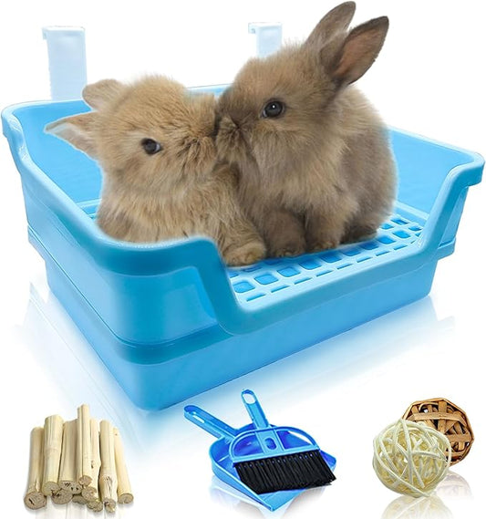 Hamiledyi Extra Large Rabbit Litter Box Pet Corner Toilet Small Animal Potty Trainer Huge Bunny Litter Pan with Plastic Grate Deep Dump Tray for Adult Guinea Pigs Chinchillas Ferrets Galesaurs