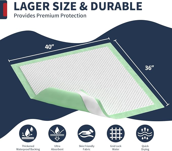 BIGGMED Extra Large Bed Pads with Adhesive Strips 40'' X 36'', 30 Count | Disposable Underpads for Incontinence Ultra-Absorbent & Leak-Proof Chucks Pads for Adults, Elderly and Kids