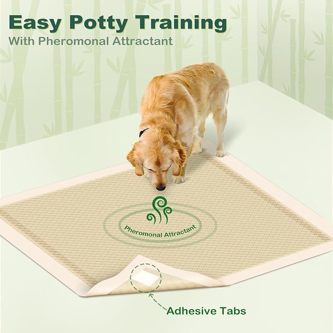 MIZOK Bamboo Dog Pee Pads Highly Absorbent No Leak XXL 36x36in 100Ct | Thick Bamboo Fibers Instantly Absorb Liquid and Neutralize Bad Odors Keeping Your Indoor Living Space Clean and Leak Proof