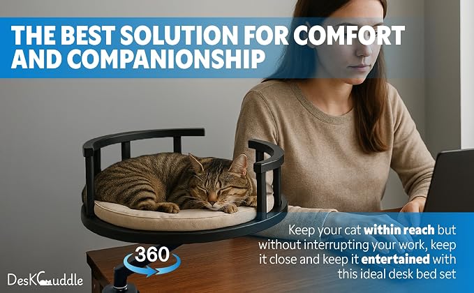 Cat Bed with Memory Foam Cushion Eco-Friendly Wood, Washable Non-Slip Covers – Keeps Your Pet Close While You Work – Modern Cat Furniture