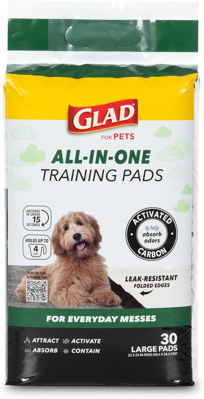 Glad for Pets Black Charcoal Puppy Pads, All-in-One | Puppy Potty Training Pads That ABSORB & NEUTRALIZE Urine Instantly | New & Improved Quality Puppy Pee Pads, 150 count - 2 Pack | Super-absorbent, disposable pads for potty training, crate training, ...