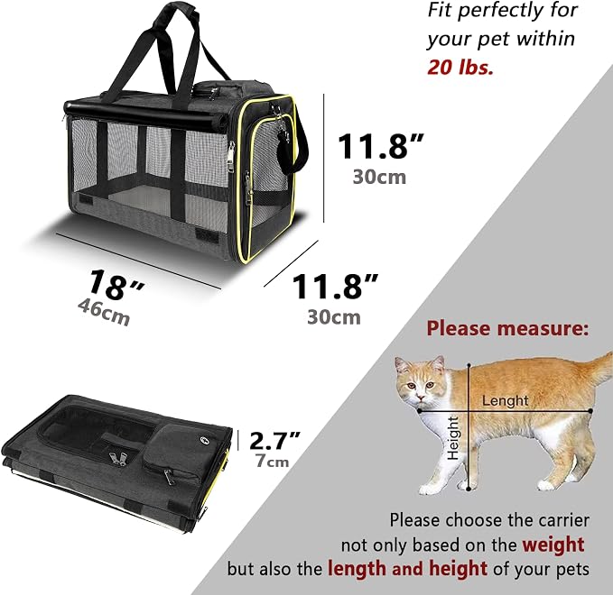 GAPZER Cat Carriers for Large Cats 20 lbs+ Soft Pet Carrier for Small Dog/Durable 2 Kitty Travel Bag/Medium Big Cats Puppy 15 Pounds/Softside Cat Carrier Large