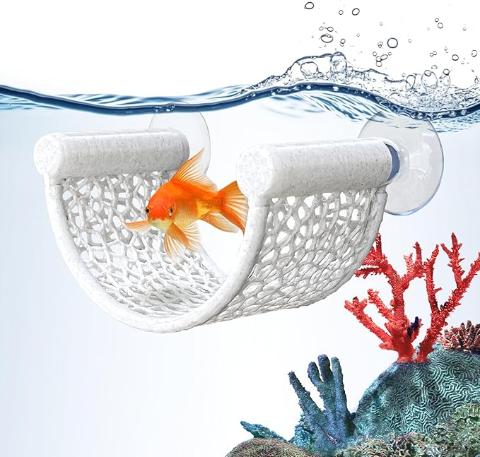 Betta Fish Hammock, White Floating Resting Leaf with Suction Cup - Aquarium Perch Ledge for Bettas, Shrimp, and Nano Fish - Minimalist Tank Decor & Accessory (White)
