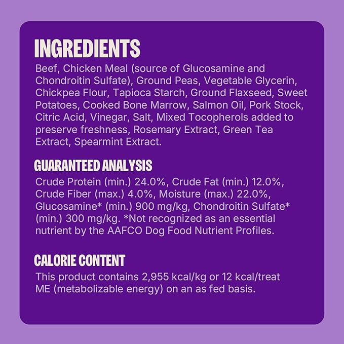 Wellness CORE Healthy Joints Soft Dog Treats, Natural, Grain Free, Beef Recipe, 9 oz Bag