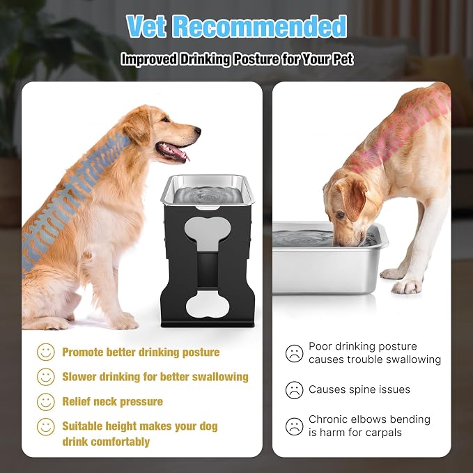 Bobbie & Laxi 14" Elevated Dog Water Bowl, 2.4 Gal Stainless Steel Bowl | Raised Dog Bowl for Large Breed, Metal Dog Feeding Station for Relief Joint Pressure, Easy Clean for Indoor & Outdoor Use