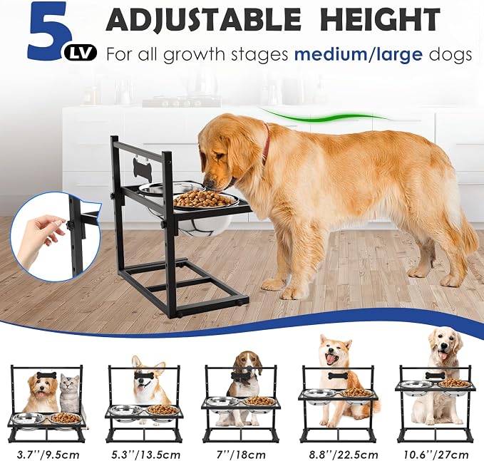 ADENGL Elevated Dog Bowls for Dogs,Raised Dog Bowl Stand with Two 1700ML Stainless Steel Bowls, Adjustable Tall Dog Food Water Bowls