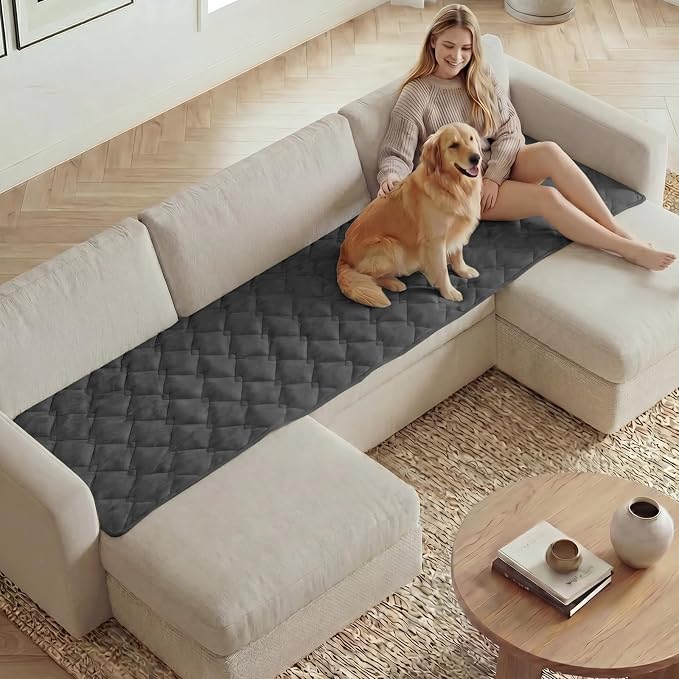 H.VERSAILTEX Chenille Couch Cover for Dogs Washable Soft Fuzzy Sofa Covers for 3 Cushion Couch Sectional Sofa Cover Thick Pet Couch Cover Protector Non-Slip Dog Bed Cover(Grey, 28" x 102")