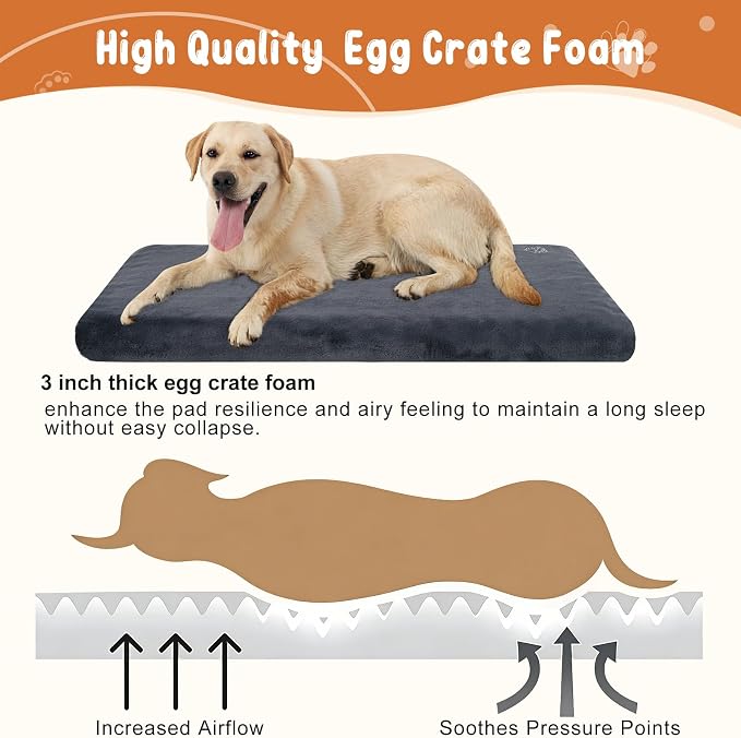 EMPSIGN Stylish Dog Bed Mat Dog Crate Pad Mattress Reversible (Cool & Warm), Water Proof Linings, Removable Machine Washable Cover, Firm Support Small to XX Large Dogs, Grey,XL(41''''*28''''*3'''') | Reversible(Cool & Warm), Waterproof Linings, Removab...