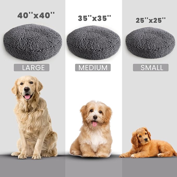 Muddy Mat® Cloud K-9 Dog Beds for Small Dogs & Cats, Soft & Relaxing Round Dog Bed, Chenille Material, Removable Cover, Washable & Dryer Safe – Grey Small(25'x25')