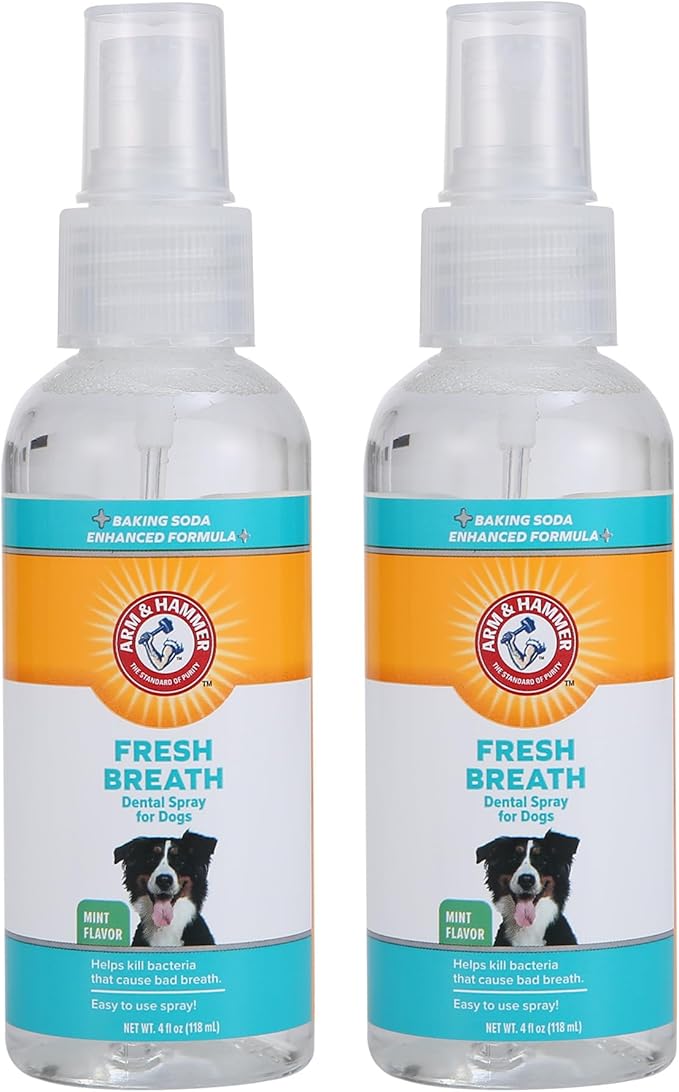 Arm & Hammer for Pets Dog Oral Care Spray, Mint Flavor Breath Freshener & Teeth Cleaning, Baking Soda Enhanced Plaque & Tartar Support, Easy Brushless Dental Care for Adult Dogs, 4 Fl Oz - 2 Pack