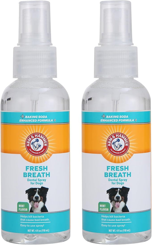 Arm & Hammer for Pets Dog Oral Care Spray, Mint Flavor Breath Freshener & Teeth Cleaning, Baking Soda Enhanced Plaque & Tartar Support, Easy Brushless Dental Care for Adult Dogs, 4 Fl Oz - 2 Pack