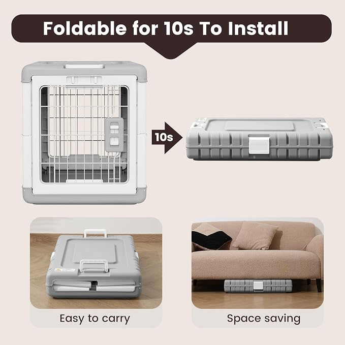 Collapsible Dog Crate for Medium/Small Dogs - 28" L Foldable Dog Cage No-Tool Assembly, Travel Dog Crate with 2 Wheels - Easy to Carry, Space-Saving, Indoor Outdoor Use, 27.96"(L) X18.3(W) X20.87(H)