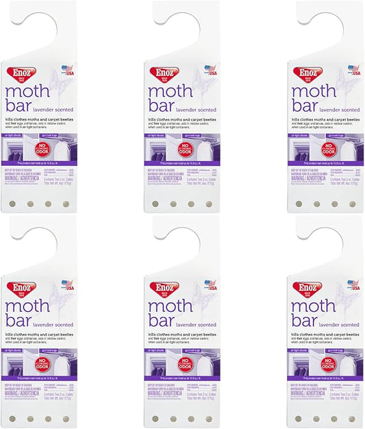 Enoz Lavender Scented Moth Bar, Kills Clothes Moths, Carpet Beetles, Eggs and Larvae, 6 oz Bar (Pack of 6)