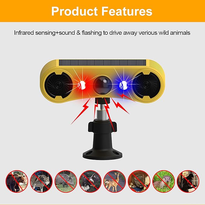 Solar Outdoor Motion Sensor Alarm - Motion Sensor Dog Barking with 130dB Noise Maker Strobe Light Dog Barking Alarm for Homes - Holiday Homes - Farms (1 Pack)
