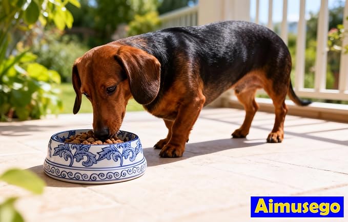 Aimusego Hand-Painted Ceramic Dog Bowl, Pet Bowl, Pretty Blue & White Pet Food Dish, Chinoiserie Floral Water Bowl for Dogs and Cats 11OZ