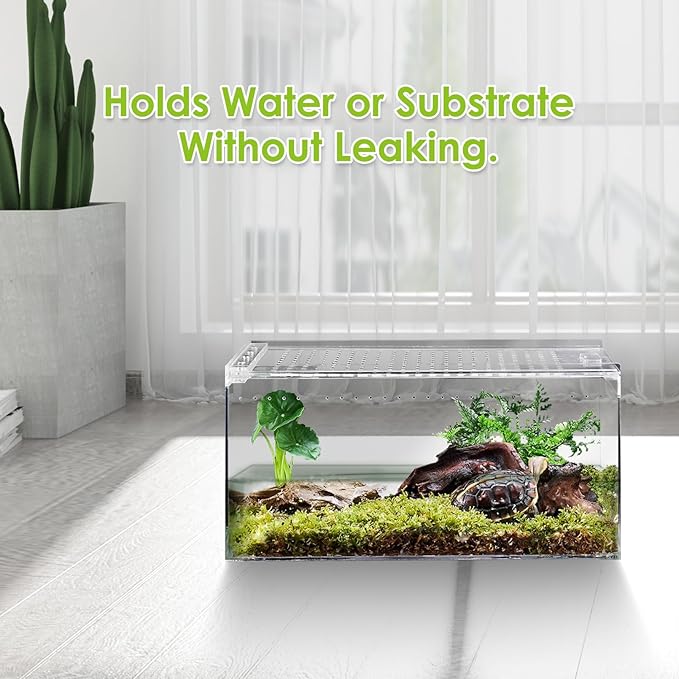 Reptile Terrarium Enclosure 10" x 6" x 6" Acrylic Tarantula Breeding Box Magnetic Hermit Crab Habitat Transparent Jumping Spider Cage for Insect Snail Amphibians Sling Isopods