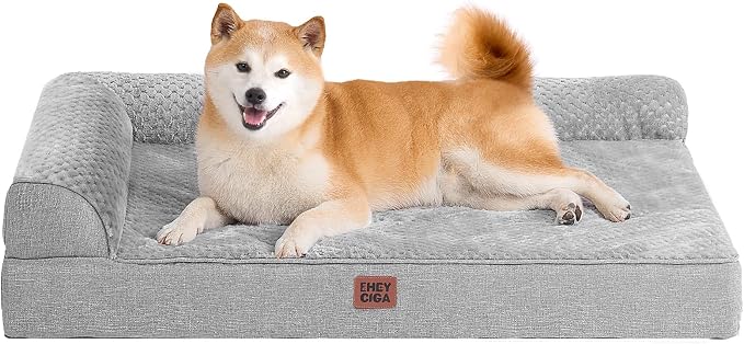 EHEYCIGA Memory Foam Dog Bed for Crate, Large Orthopedic Dog Bed, Grey | Washable Removable Cover, Waterproof Flat Pet Sofa Couch with Nonskid Bottom, 36x27x6