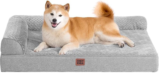 EHEYCIGA Memory Foam Dog Bed for Crate, Large Orthopedic Dog Bed, Grey | Washable Removable Cover, Waterproof Flat Pet Sofa Couch with Nonskid Bottom, 36x27x6