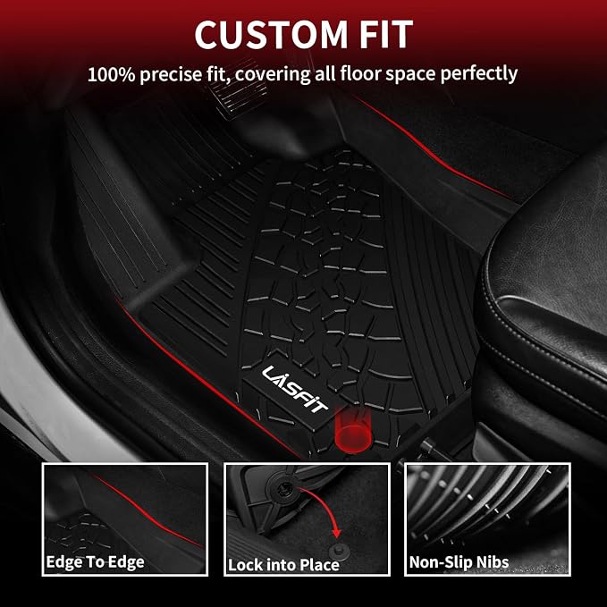 LASFIT Floor Mats for Jeep Compass 2017-2025 2026 All Weather TPE Custom Fit Car Mats Floor Liners 1st & 2nd Row, Black