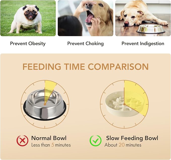 Havniva Dog Bowls Slow Feeder, Ceramic Slow Feeder Dog Bowls for Fast Eater | 1.6 Cups Dog Food Bowl Puzzle Feeder, Slow Feeding Bowls for Medium Breed, Non-Slip Base, Anti-Choking
