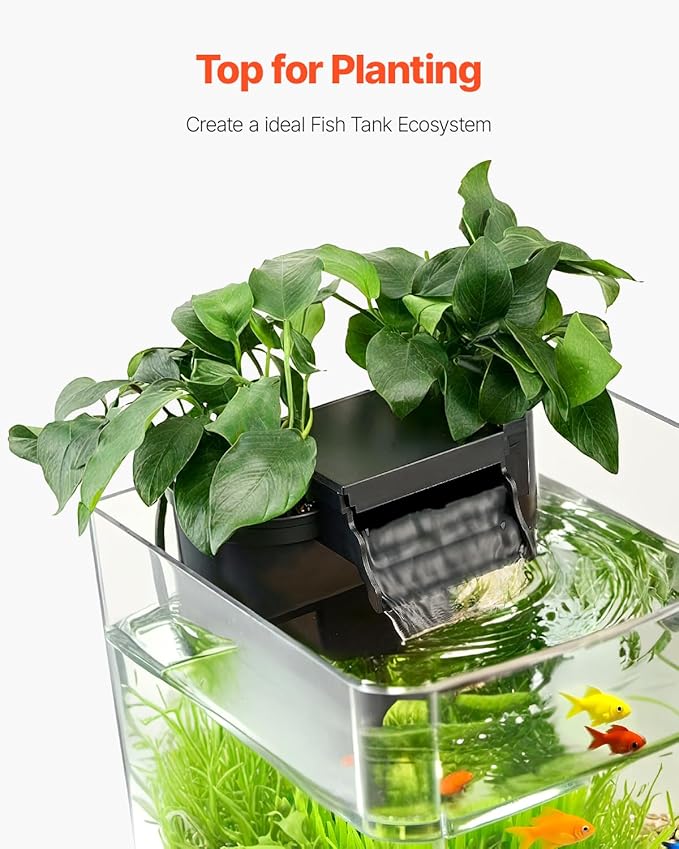 VEVOR Fish Tank Aquarium, 2 Gallon Arch Ultra-Clear GPPS Starter Smart Tank Adjustable 3 Color Lighting, Self Cleaning System Fishbowl for Freshwater & Saltwater Fish Home, Office, or Pet Use