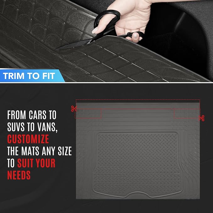 PIC AUTO Heavy Duty Cargo Liner, Trimmable All-Weather Rubber Trunk Mat for Cars, SUVs, Vans & Trucks, Anti-Slip Backing, Durable Protection, Large, Gray