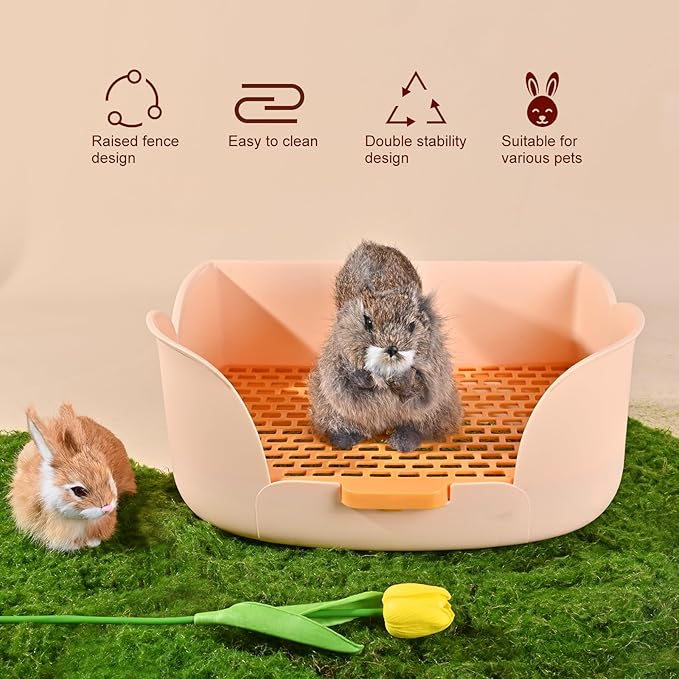 RUBYHOME Large Bunny Litter Box (15.5" x 11.1" x 6.2") Small Animal Litter Pet Toilet Potty Trainer Corner Litter Bedding Box Pet Pan for Rabbit Guinea Pig Easy to Clean (Orange)