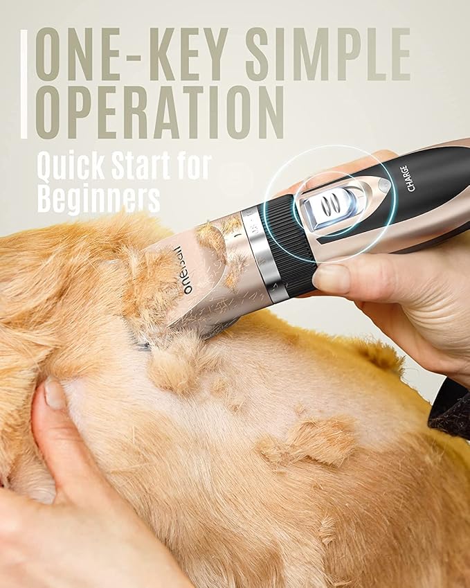 oneisall Dog Clippers Grooming Kit for Dogs Cats Pets | Low Noise, Rechargeable Cordless, Long Battery Life, Simple for Beginners, 6 Guide Combs, Removable & Rinsable Blade