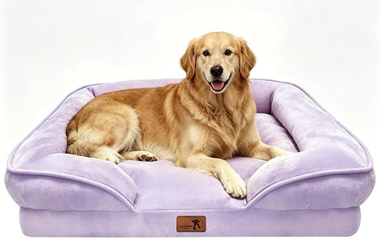 Spotted Play Orthopedic Dog Bed with Sides - Sofa Beds for Extra Large Dogs, Supportive Foam Pet Couch Bed with Washable Removable Cover, Waterproof Lining and Non-Slip Bottom, Purple - XL