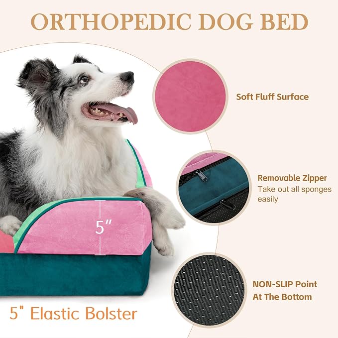 Comfort Expression Orthopedic Dog Bed for Extra Large Dogs with Bolster | Waterproof Dog Couch Bed with Washable Cover & Non-Slip Bottom, Supportive Egg Crate Foam XL Pet Bed, 45x35 Inch