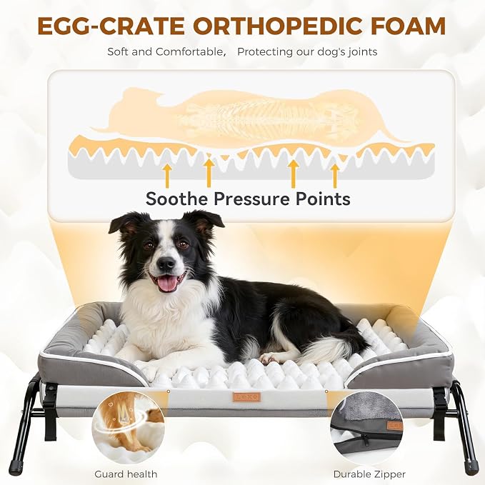 Lekereise Cooling Elevated Dog Bed for Large Dogs, Portable Indoor & Outdoor Raised Dog Bed with Breathable Mesh,Pet Hammock Cots with Removable Dog Beds