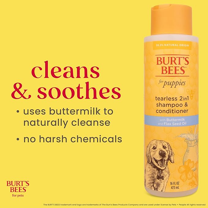 Burt’s Bees for Pets Tear Free Puppy Shampoo & Conditioner with Buttermilk, 2 in 1 Gentle Dog Shampoo for Puppies, Cleans and Conditions Sensitive Skin, 16 Fl Oz - 6 Pack