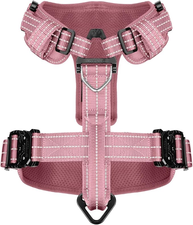 ICEFANG Dog Halter Harness with Metal Buckles,Dog Strap Vest X-Large Dogs | Control Handle,Summer-Cooling,Reflective,Front Hook,Adjustable,Soft Padded,No Pull,Pink,XLarge