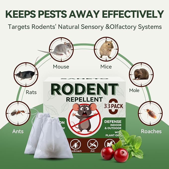 Rodent Repellent 33 Balls, Peppermint Oil Mouse Repellent Indoor & Outdoor Use, Natural Moth Balls for Rodent Mice Repellent for Home, Garage, Car, RV & Garden