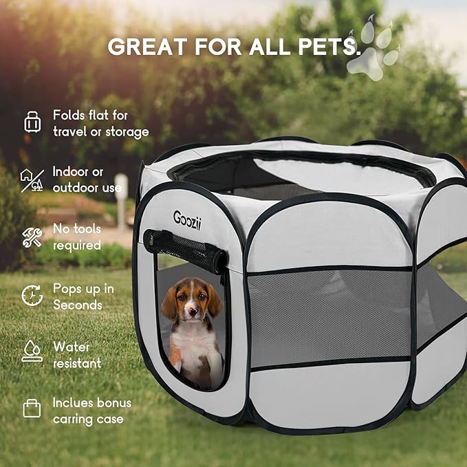 Goozii Pet Cat Playpen for Indoor Cats Enclosed, Puppy Dog Play Pen for Outdoor Travel Camping (Large Size, Light Grey)