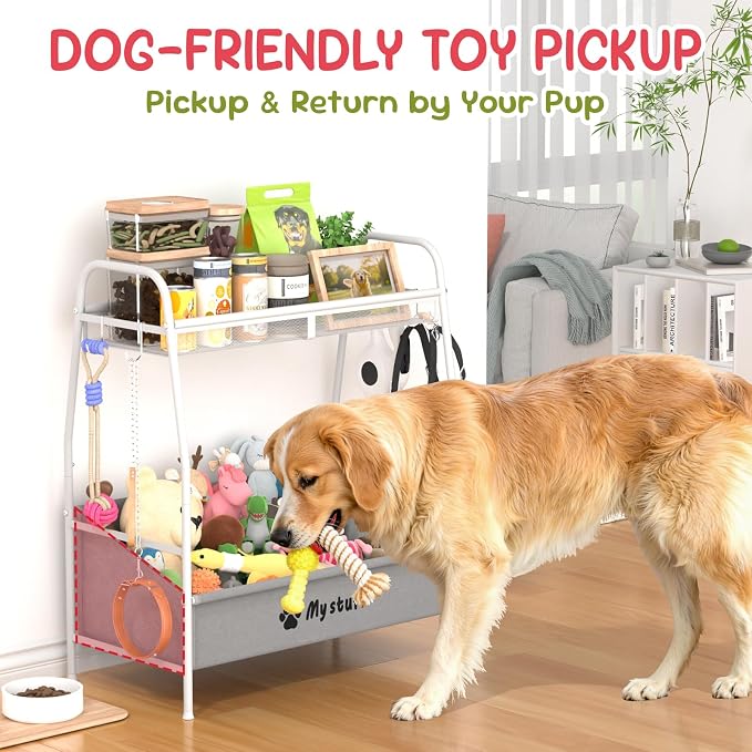 Kaiferty Large Dog Toy basket, Toy Box for Dogs, Pet Toys Bin Dog Metal Wire Basket for Toys, Food Storage, Storage Organizer Chest Storage, Toy Box for Living Room Area (White)