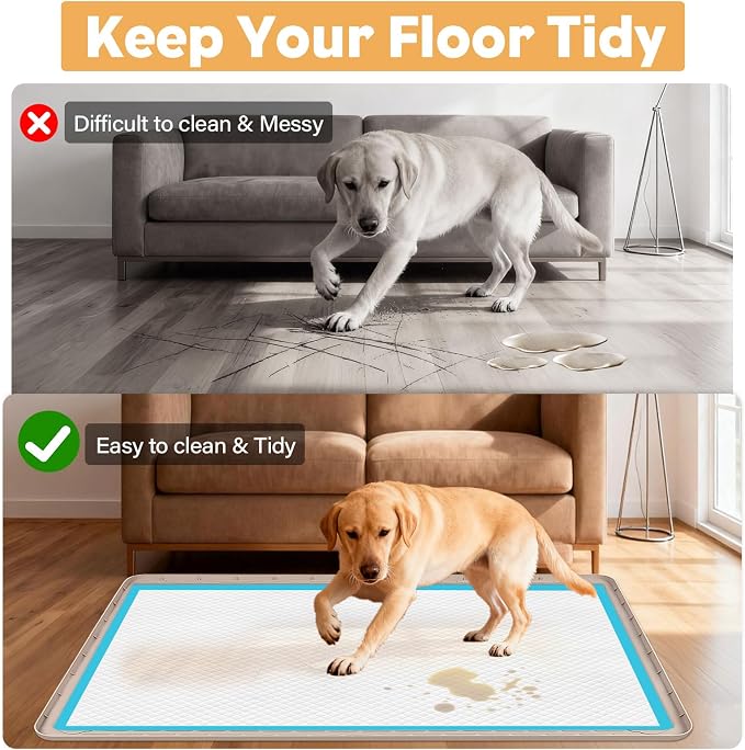 50" x35" Pee Pad Holder for Dog Puppy Pad Holder Khaki | Large Silicone Pee Tray for Dog Training Floor Protection Raised Edge Dog Potty Tray, No Pee Pads(