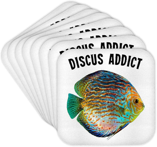 3dRose Discus Fish Addict Funny Aquarium Design Set of 8 Coasters - Soft